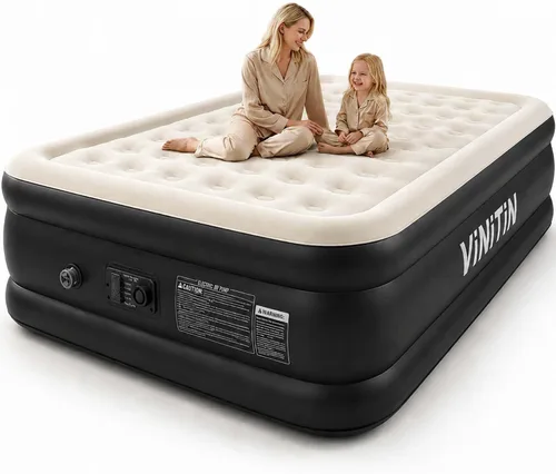 Colchón de aire Queen con bomba incorporada, cama inflable elevada de 16 pulgadas para hogar e invitados, colchón inflable autoinflable con parte