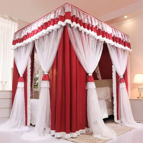 Miniatura 13 de Dosel de cama de 4 postes de esquina de princesa y bonita mosquitera para cama de niñas, dormitorio de adultos, habitaciones de niños; red