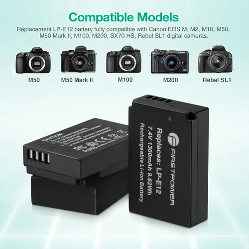 Miniatura 3 de FirstPower Paquete de 3 baterías LP-E12 y cargador de triple ranura para cámaras Canon EOS M50, M50 Mark II, M, M2, M10, M100, M200, Rebel SL1