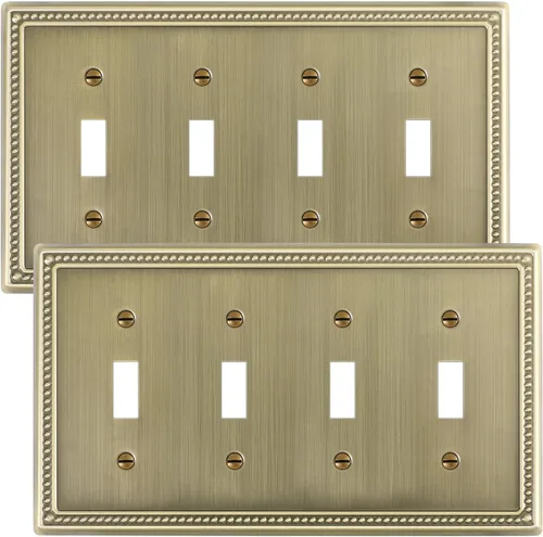 Miniatura 10 de Paquete de 2 placas de triple interruptor de luz de palanca, cubiertas decorativas de perlas, placa de pared de metal de 3 segmentos de latón Latón