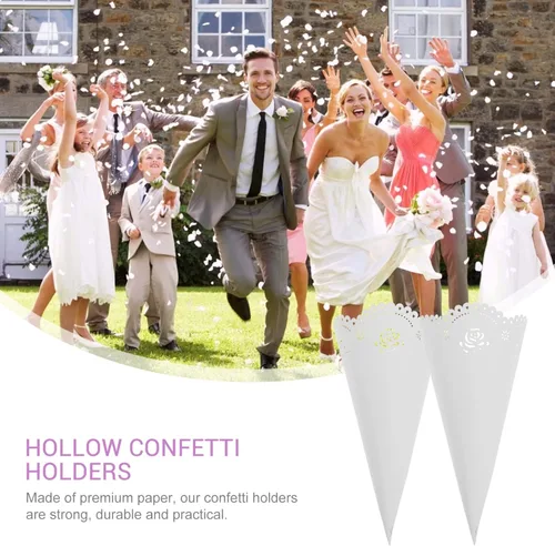 Miniatura 2 de Tofficu 20 conos de confeti blancos para bodas, conos huecos de papel rosa para flores secas, elegante soporte para ramo de flores para despedida