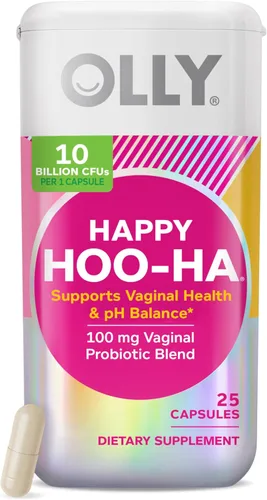 OLLY Happy Hoo-Ha Cápsulas, probiótico para mujeres, salud vaginal y equilibrio de pH, 10 mil millones de CFU, sin gluten, 25 unidades