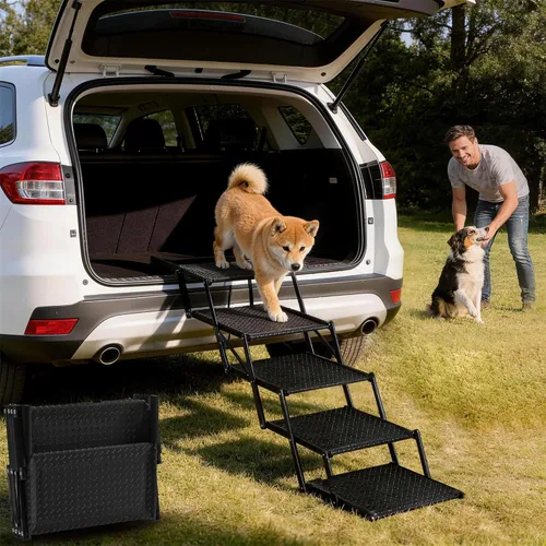 Escaleras para perros para automóvil, escaleras plegables antideslizantes de 5 escalones para mascotas, escalones ligeros para perros mayores y