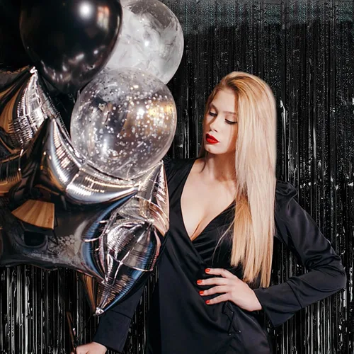 Miniatura 7 de Paquete de 3 cortinas negras para fiestas, telón de fondo de oropel con flecos, decoraciones de fiesta de Halloween, decoraciones de fiesta