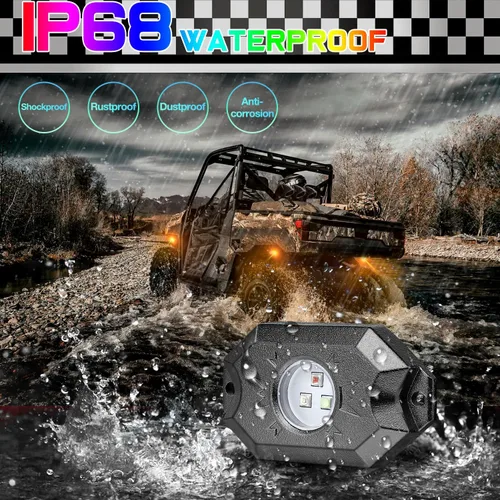 Miniatura 5 de SWATOW - Juego de luces de neón de 4 x 4 pulgadas, luces de roca RGB LED, luces subterráneas con control Bluetooth, luces multicolor para ruedas