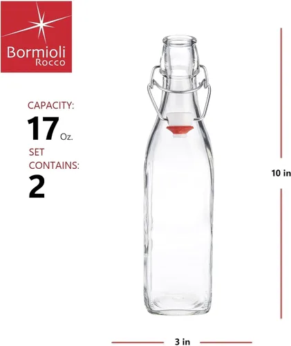 Miniatura 2 de Bormioli Rocco Botella de Vidrio con Tapa Basculante (Juego de 2) – Contenedor Reutilizable de 17 oz con Cierre de Metal Seguro, Ideal para Jugos