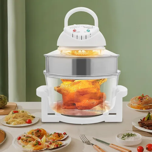Miniatura 5 de Horno de convección halógeno con freidora de aire de 18 cuartos de galón con vidrio transparente, 1400 W, temperatura ajustable y perillas