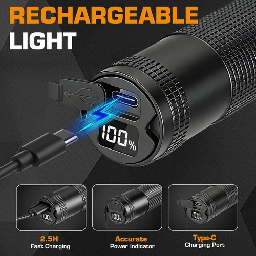 Miniatura 5 de EverBrite Linterna EDC de 2500LM recargable, luz LED súper brillante con función de memoria, indicador de encendido y 3 modos de luz, una potente