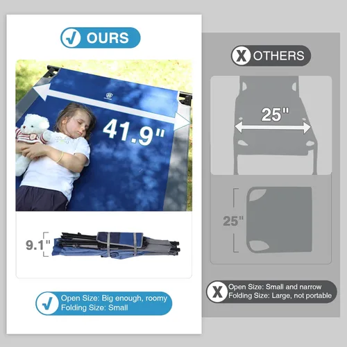 Miniatura 2 de EVER ADVANCED Catre de campamento extra ancho para adultos, catres de dormir XXL de gran tamaño, cama plegable con bolsa de transporte, 84.3 Azul