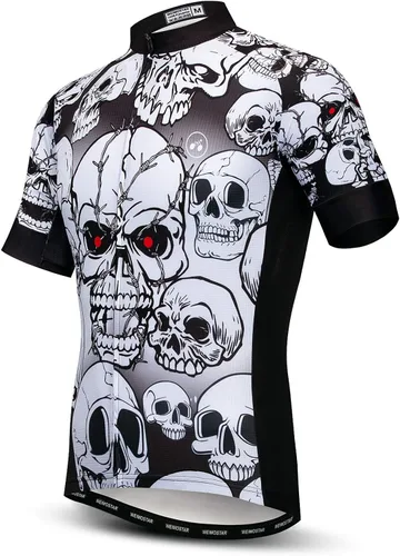 Hombre Ciclismo Jersey cráneo bicicleta manga corta Tops Quick Dry Reflectante 3-Bolsillos S-3XL