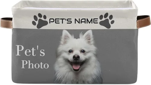 Cesta de almacenamiento personalizada para perros con asas, nombre de mascota personalizado y foto, cajas de almacenamiento plegables para abrigos,