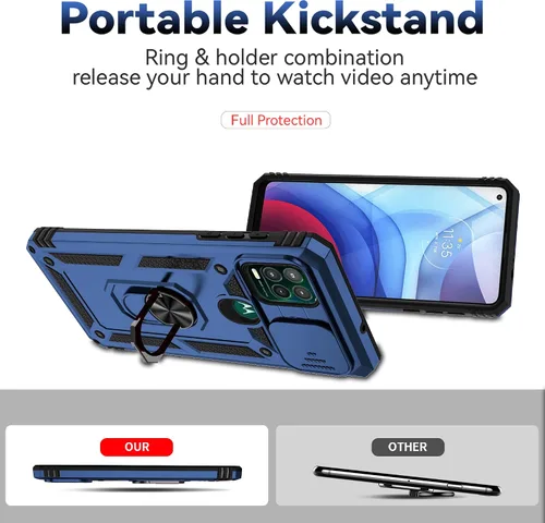 Miniatura 3 de Funda para Moto G Stylus 5G (2021) con cubierta deslizante para cámara y [2 paquetes] a prueba de explosiones, soporte de anillo giratorio de 360°