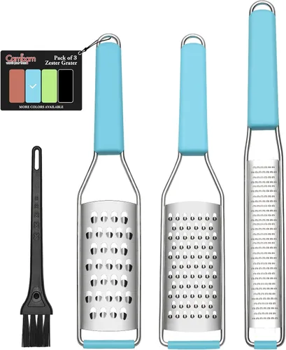 Cambom Lemon Zester Rallador de tres piezas, herramienta de cocina resistente para queso parmesano, jengibre, ajo, nuez moscada, chocolate, Azul