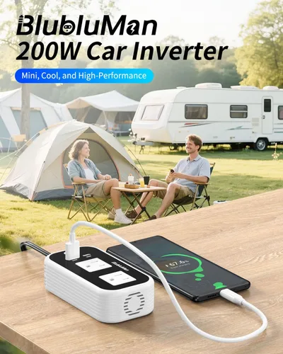 Miniatura 5 de Inversor de corriente para auto de 200 W, Blubluman CC 12 V a 110 V CA, adaptador de toma de enchufe para automóvil con cargador PD de 30 W