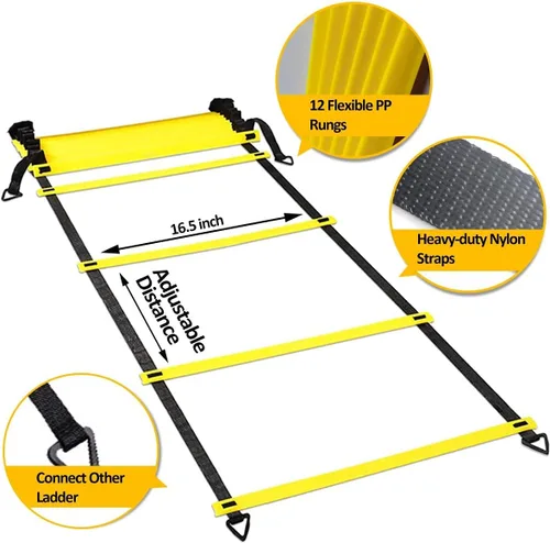 Miniatura 2 de Speed Agility Ladder Training Set, 12 Rung 20Ft Agility Ladder, 12 Disc Cones, 4 Steel Stakes, Resistance Parachute with Carry Bag