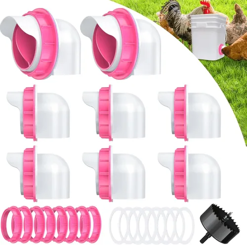 Miniatura 12 de Comedero de pollo para bricolaje, sin residuos, 6 unidades de puerto automático de alimentación para aves de corral con tapón y sierra de agujero