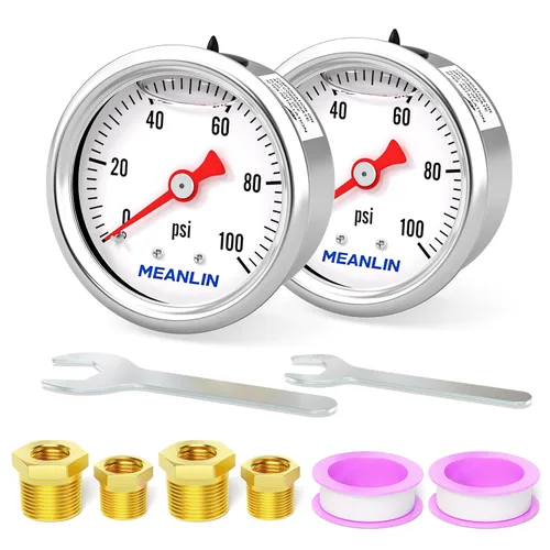 Miniatura 28 de MEANLIN MEASURE 2 unidades de acero inoxidable 015Psi relleno de líquido, medidor de presión relleno de glicerina de 1.5 pulgadas, aire de aceite