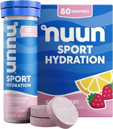 Nuun Sport Tabletas de Electrolitos con Magnesio, Calcio, Potasio, Cloruro y Sodio, Sin Gluten y Veganas, Limonada de Fresa, Paquete de 8 (80