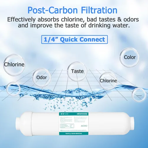 Miniatura 7 de Juego de filtros de repuesto para sistema de ósmosis inversa 75G GPD de 5 etapas 1 año, kit de sistema de filtro de agua RO para debajo