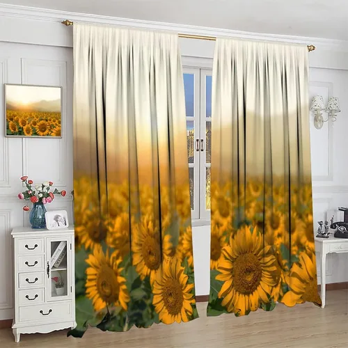 Miniatura 4 de Cortinas opacas con diseño de girasoles para ventana, puesta de sol sobre girasol, para dormitorio, sala de estar, cocina, decoración del hogar, 42
