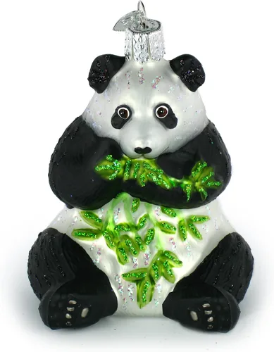 Miniatura 3 de Old World Christmas Adorno soplado de cristal de panda rojo para árbol de Navidad, decoración navideña artesanal, colección de animales de vida