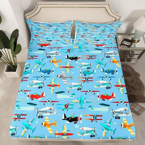 Miniatura 29 de Juego de sábanas bajeras ajustables para niños, diseño de caricaturas, camiones, tamaño individual, juegos de ropa de cama de excavadoras, camiones