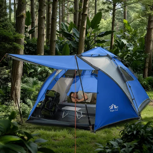 Miniatura 7 de Night Cat Pop Up Tent 2-3 Persons Instant Set Up Tent with Footprint Tarp & Porch, Automatic Double Layer Waterproof Camping Tent with Rainfly Azul
