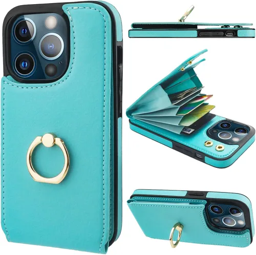 Miniatura 12 de Folosu Funda compatible con iPhone 13 Pro con soporte para tarjetas, rotación de 360°, soporte de anillo de dedo con función atril, protección RFID