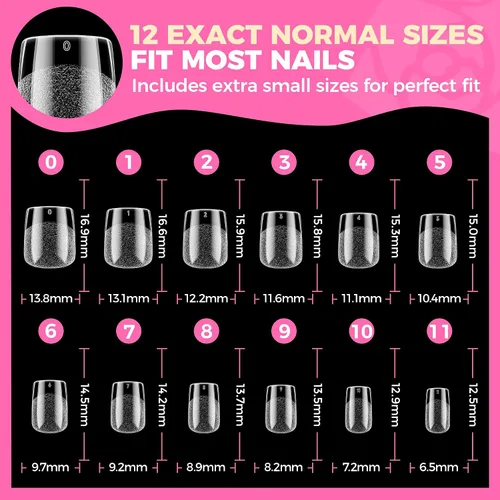 Miniatura 8 de UNA GELLA Puntas de uñas postizas extra cortas: 504 unidades de uñas cuadradas falsas preformadas XS, uñas cuadradas cortas a presión, puntas