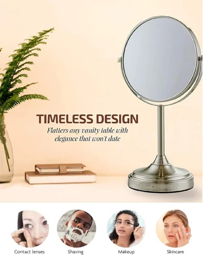 Miniatura 5 de OVENTE Espejo de maquillaje de mesa de 7 pulgadas con aumento de 1X/7X, diseño giratorio de 360° y espejo de tocador independiente de doble cara