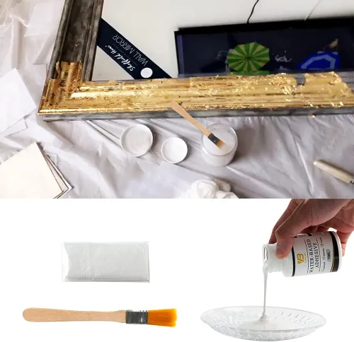 Miniatura 8 de Kit de adhesivo dorado, hojas de oro, pintura de lámina dorada para arte artesanal, resina epoxi, vidrio, uso en madera