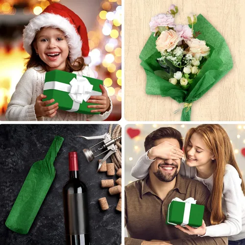 Miniatura 6 de NEBURORA Papel de seda verde para bolsas de regalo, 60 hojas, 14 x 20 pulgadas, papel de embalaje a granel para envoltura de regalo, relleno