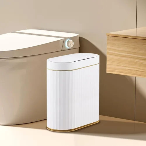 Miniatura 2 de ELPHECO Basurero de baño con tapa de 2.5 galones impermeable con sensor de movimiento, papelera automática para decoración de baño para dormitorio