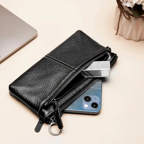 Miniatura 4 de cartera para mujer, Negro-3, Bolso grande para mujer, correa de muñeca para teléfono celular