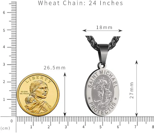 Miniatura 6 de RS Collar con medalla de San MiguelCristópaloJudeBenedictoJoséphAnthony para hombres y niños, regalo religioso de 24 pulgadas, Acero inoxidable, No