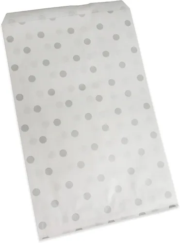 Miniatura 2 de CuteBox Bolsas de regalo blancas de papel plano con lunares plateados (6 x 9 pulgadas) para mercancía, manualidades, recuerdos de fiesta, venta al