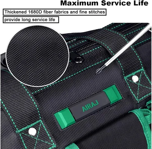 Miniatura 5 de AIRAJ - Bolsa de herramientas a prueba de agua con parte superior cerrada, base moldeada de alta resistencia, para hombres (verde y negro)