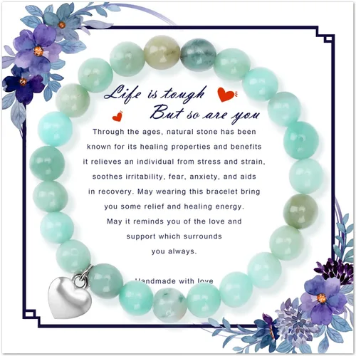 Get Well Soon Regalos para mujeres, Life is Tough but So Are You Inspirador Pulsera de piedra natural para hombres, adolescentes y niñas