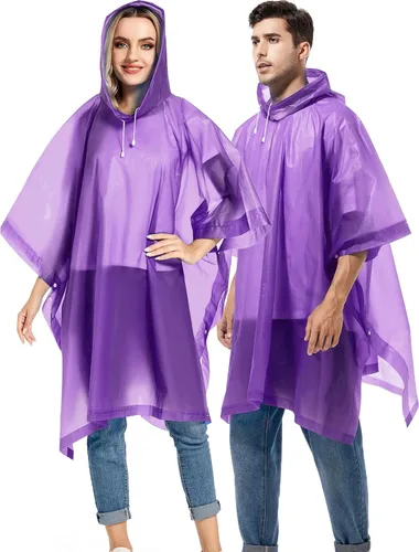 Miniatura 64 de Paquete de 2 ponchos de lluvia para adultos, reutilizables, impermeables, de supervivencia, emergencia, resistente, con capucha con cordón