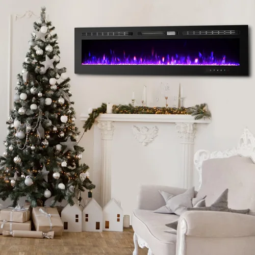 Miniatura 2 de EROMMY Chimenea eléctrica de 60 pulgadas, chimenea empotrada y montada en la pared con temporizador, de pie, control remoto, pantalla táctil