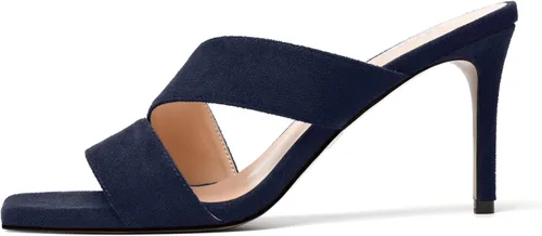 Miniatura 2 de MODENCOCO Sandalias de tacón alto con punta cuadrada y puntera cuadrada para mujer, de gamuza, de 3.5 pulgadas