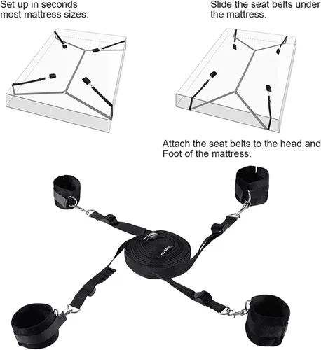 Bed Bonage Kits de correas de cama para adultos, colchón de juego, lazos sexuales para tobillos y muñecas, kit de restricciones de cama King