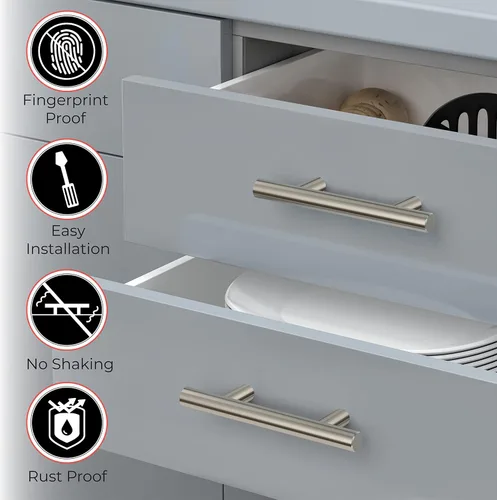Miniatura 4 de Manijas de gabinete de níquel cepillado – 5 pulgadas de largo, 3 pulgadas entre centros de agujeros – Tiradores modernos para armarios de cocina