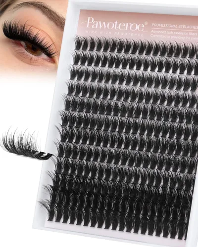 Miniatura 18 de Pawotence Kira - Extensiones de pestañas en racimo Wispy de 0.394-0.709 in, extensiones de pestañas individuales suaves y cómodas con banda fina