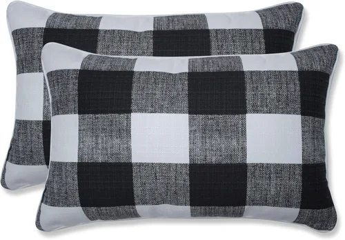 Pillow Perfect Almohadas lumbares mate Anderson para exteriores/interiores, 11.5 x 18.5 pulgadas, color negro, paquete de 2
