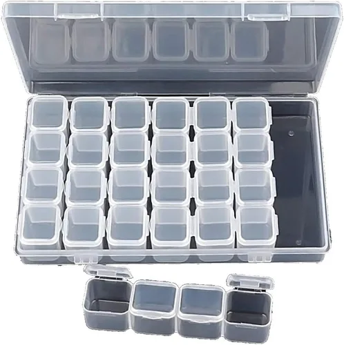 1 paquete de 28 rejillas de diamantes, caja de plástico para joyería, organizador de joyas, cajas de almacenamiento de bordado de diamantes, caja de