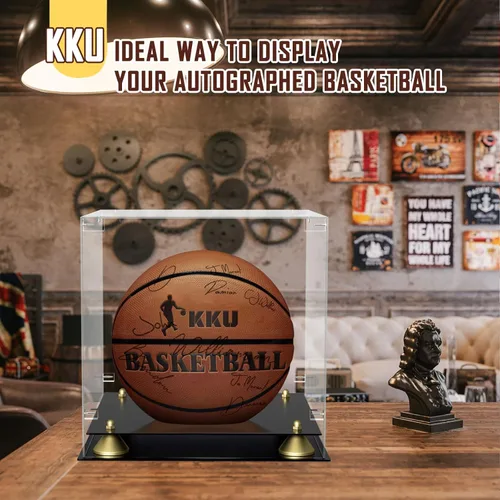 Miniatura 7 de KKU - Vitrina de exhibición de acrílico para balón de baloncesto, tamaño completo transparente, vitrina de balón de baloncesto de doble nivel