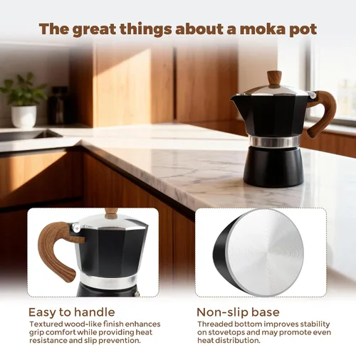 Miniatura 4 de ShanSon Moka Pot - Cafetera de café expreso de 3 tazas de 5 onzas, cafetera italiana manual cubana, cafetera italiana espresso greca para capuchino