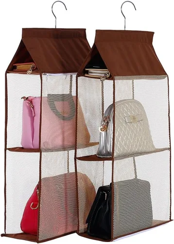 Miniatura 5 de Bolsa organizadora desprendible con 6 compartimientos para colgar, organizador de carteras, bolsas, almacenador soporte para armario, closet, Rosado
