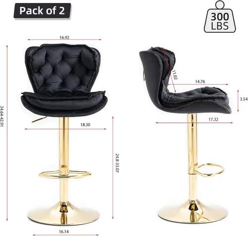 Miniatura 3 de Taburete de bar moderno giratorio de altura de pub, silla de comedor alta con asiento de terciopelo, respaldo, taburete hidráulico sin brazos, Negro
